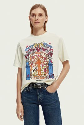 ecru t-shirt met artwork opdruk van organisch katoen 169670