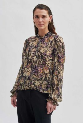 zwarte viscose blouse met bloemenprint botane shirt 56248