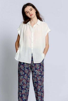 off-white katoenen blouse met korte mouwen 23112154