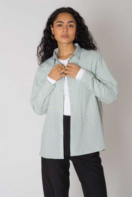 lichtblauw met geel geruite relaxed fit blouse dad blouse check 