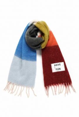 zachte gestreepte multicolor sjaal met tekst patch have fun