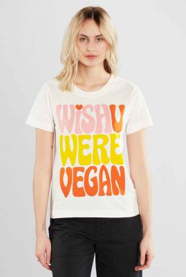 wit t-shirt met gekleurde retro opdruk mysen wish vegan 19495