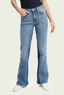 high waist flared jeans met donkere inzetstukken 164329