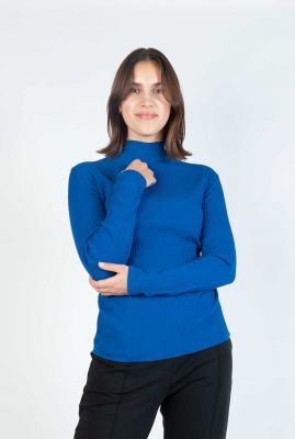 kobalt blauwe aansluitende trui met rib dessin 225robin