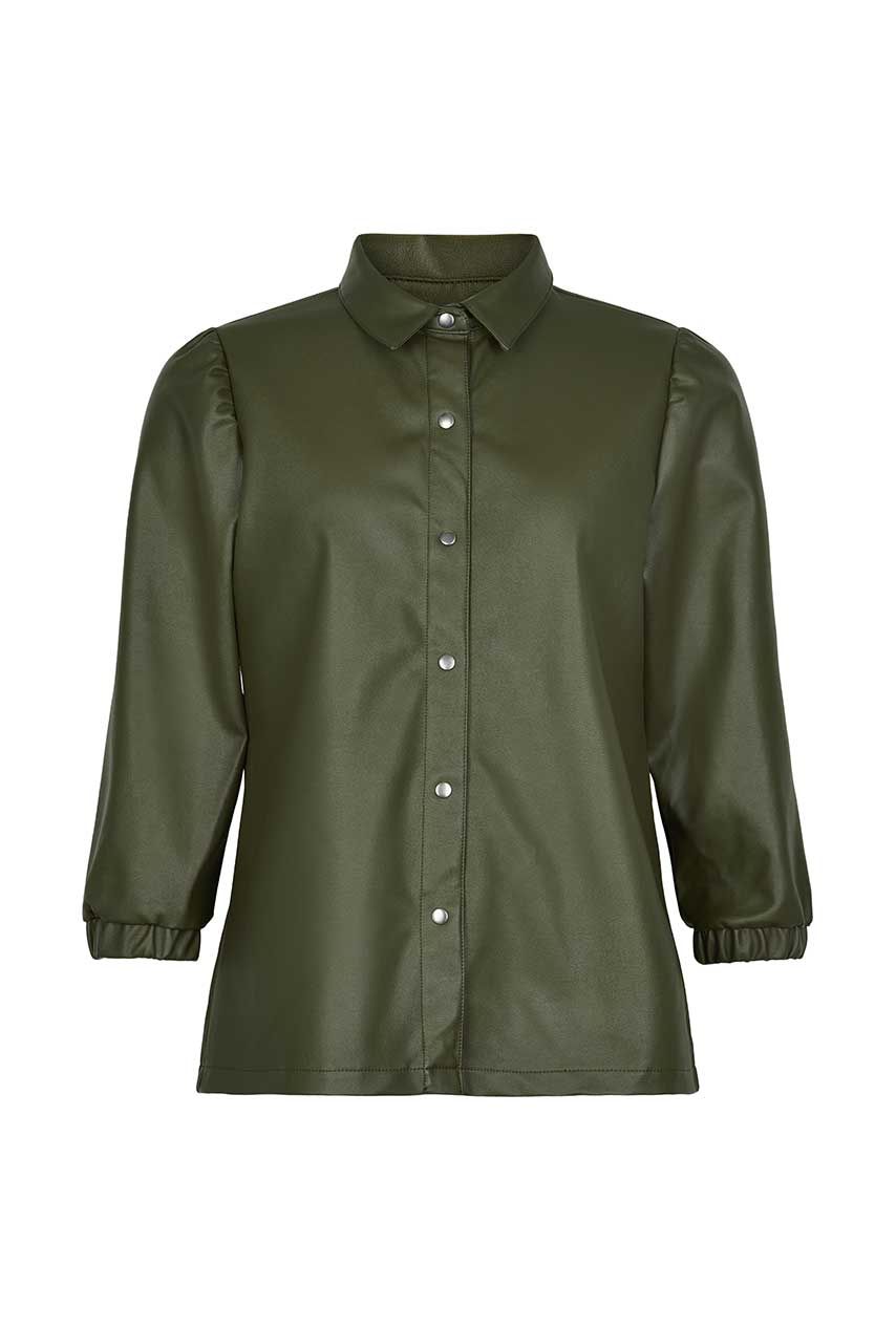 groene leer look blouse met 3/4 mouwen shirt 7520001