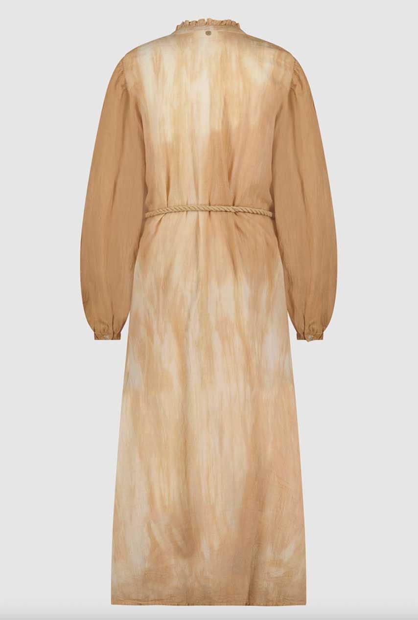 steenkool rechter hengel oranje tie-dye maxi jurk met ceintuur gwen dress s23.102.1885