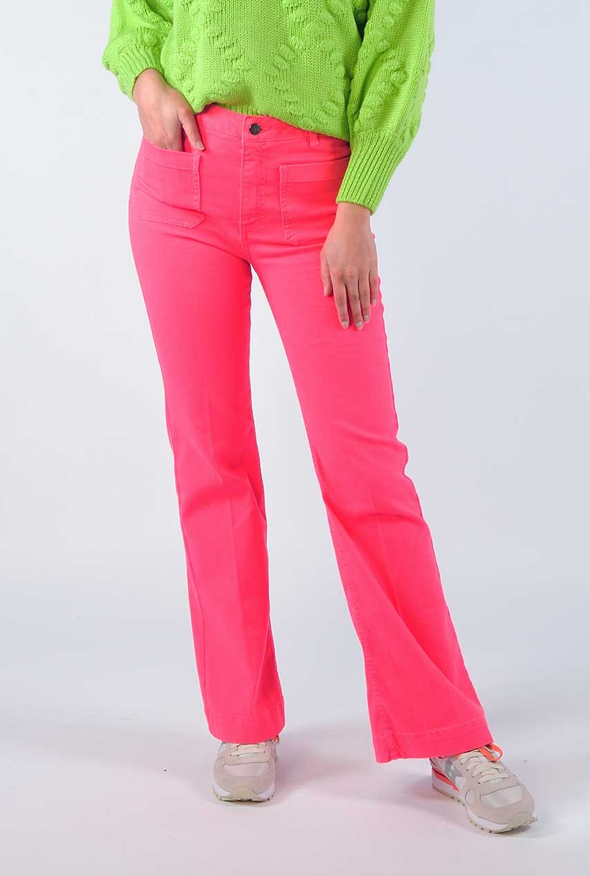 levering aan huis Matrix Televisie kijken fel roze flared jeans met opgestikte zakken luella flare jeans 91170