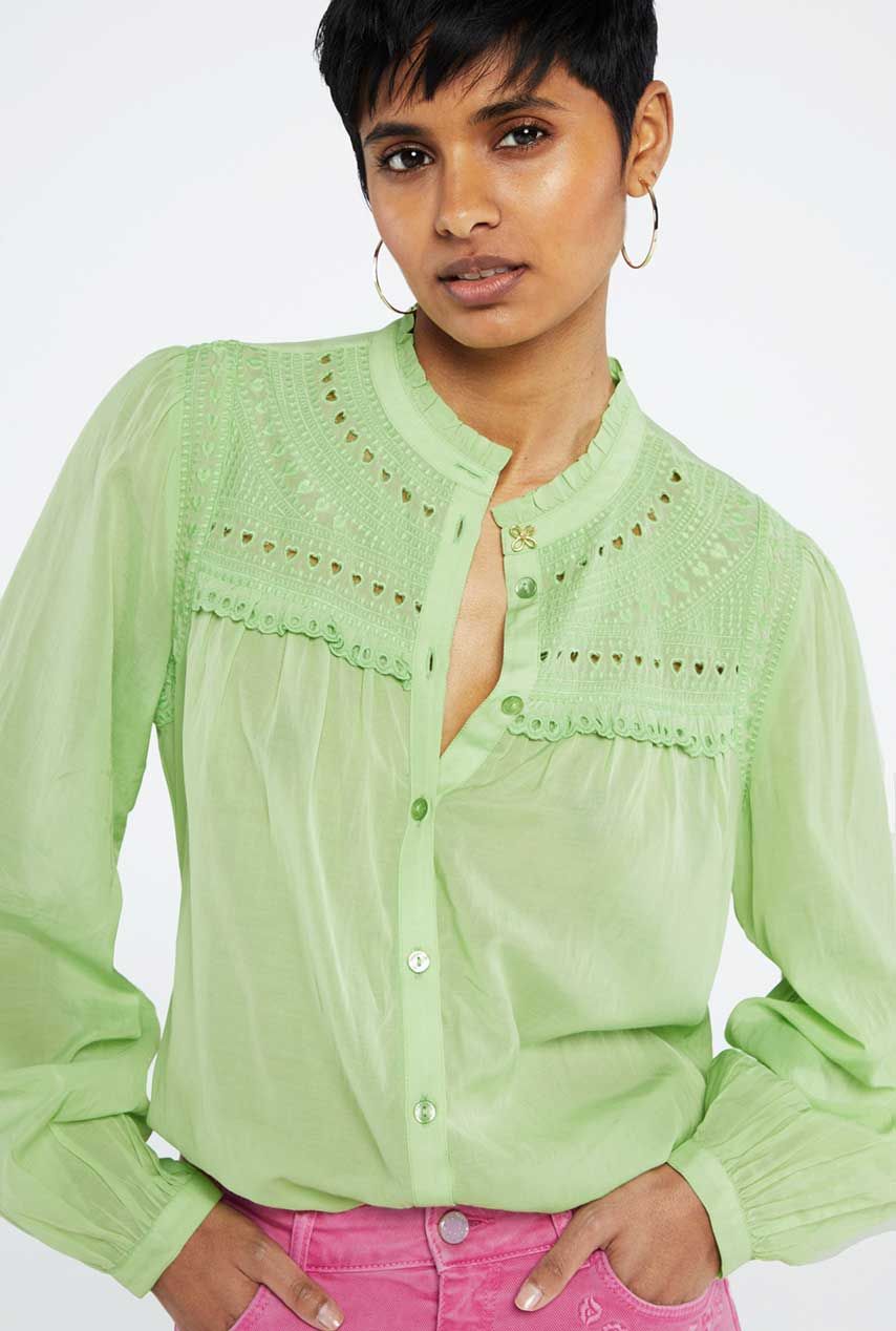 licht groene blouse opengwerkte details tootsie blouse