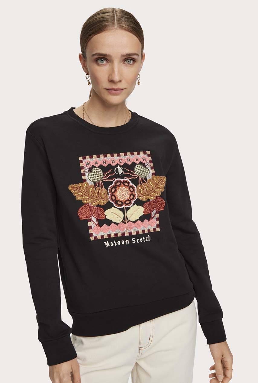 Om te mediteren Uitpakken Ook zwart geborduurde sweater van biologisch katoen 159311 | Tally-ho