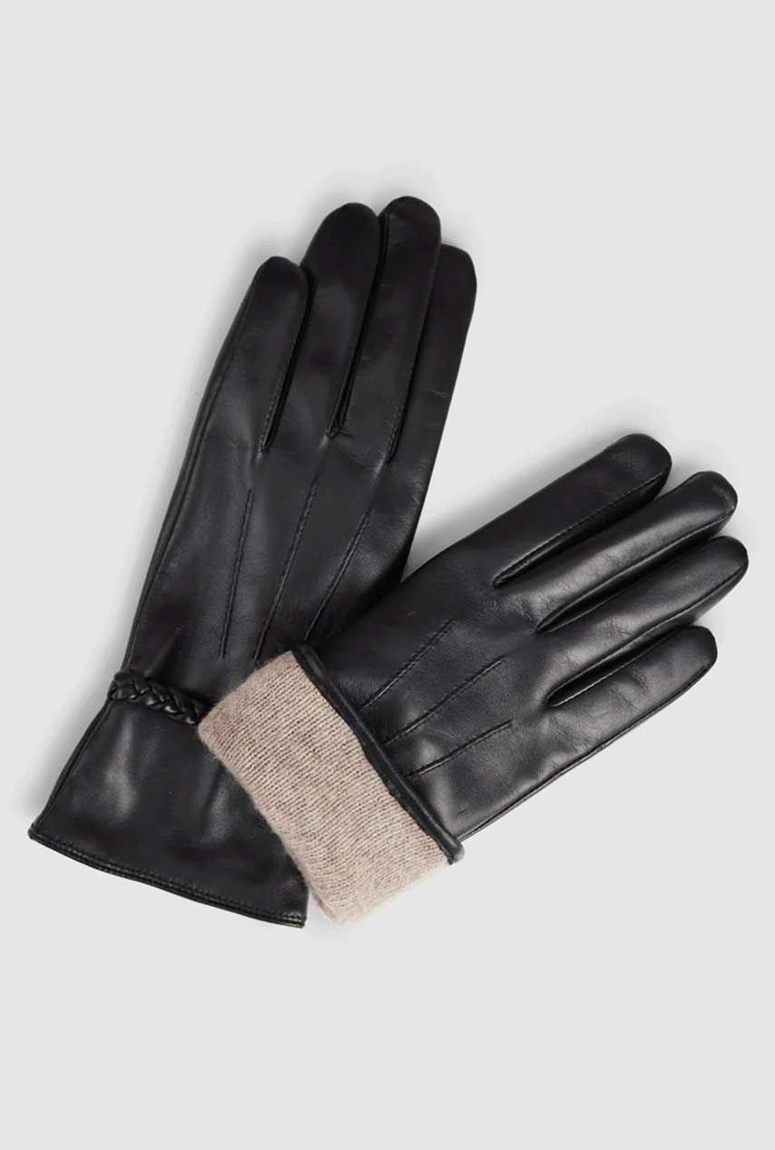 Bonus fenomeen vrouw zwarte leren handschoenen met wollen voering susiembg glove