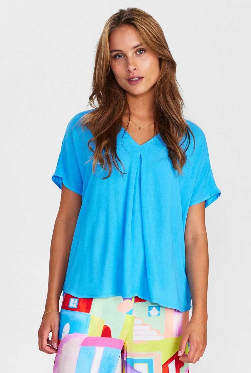 Verdienen Realistisch Obsessie blauwe wijde top met v-hals nurikka blouse 703053