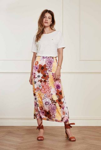satijnen midi rok met gekleurde bloemenprint laurie skirt
