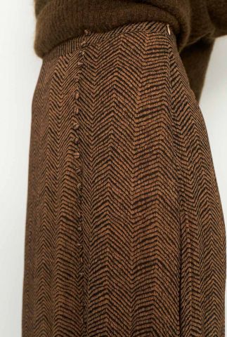bruine maxi rok met zigzag print en knoop detail severine skirt