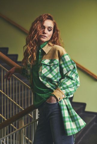 groene geruite jas met corduroy details nuannemie shirt 701129