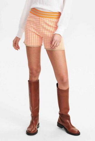 oranje geruite short met elastische taille nuanthonia shorts 701500