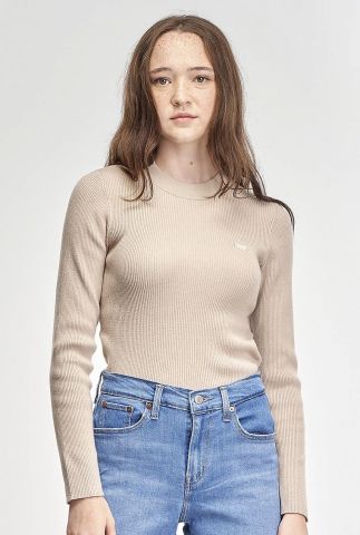 fijn gebreide beige trui met rib dessin rib sweater A0719-0002