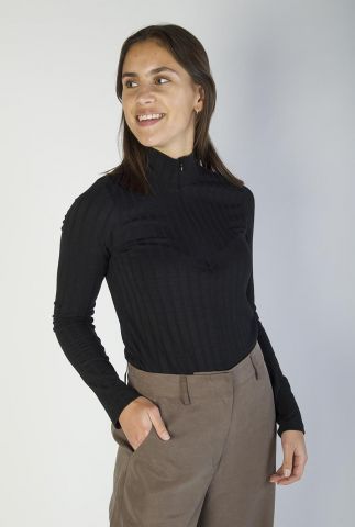 zwarte col top met blinde ritssluiting across zip blouse