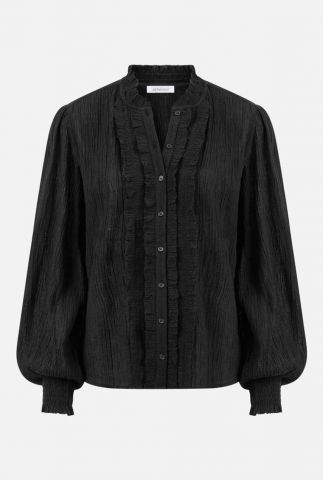 zwarte blouse met ballonmouwen en ruches talita black lb0122