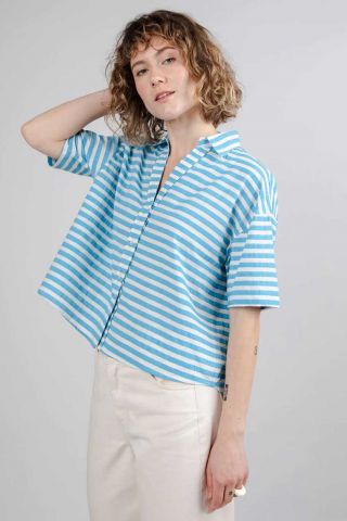 Blauw wit gestreepte blouse 3373