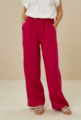 fuchsia broek met elastische taille robyn linen pant 23218014