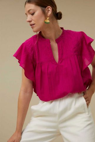 roze blouse met korte mouwen en volants danee blouse very berry
