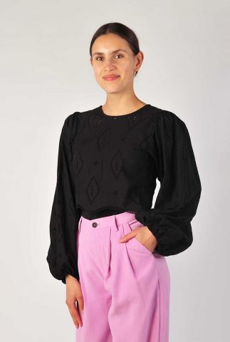 zwarte cropped blouse met opengewerkte details tp breeze
