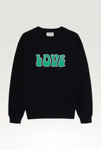 zwarte sweater met groene applicatie love sw more love black