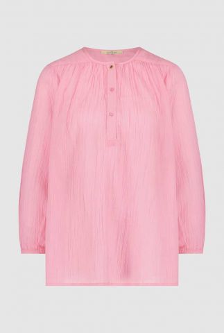 katoenen roze blouse met ronde hals serena blouse pink flower 