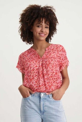 roze blouse met print en ruffle details mona blouse S23.134.2323