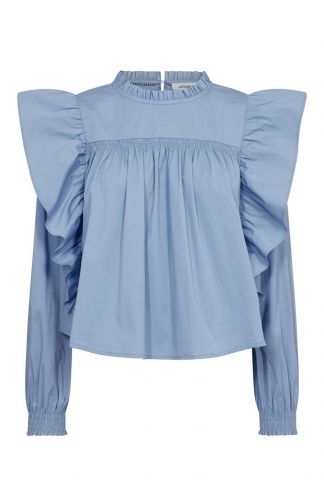 Blauwe blouse cottoncc crisp frill blouse