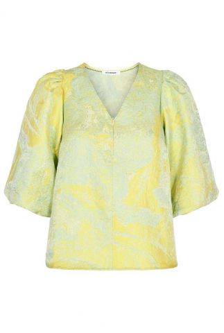 gele blouse met korte pofmouwen simone jacquard blouse 35193