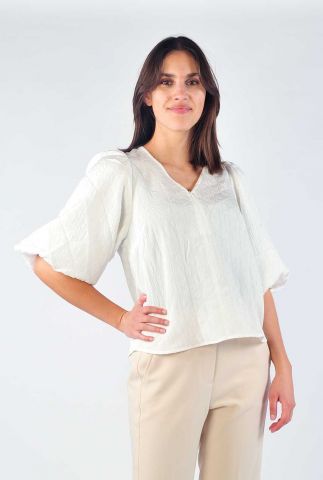 off-white glanzende blouse met pofmouwen issey blouse 35163