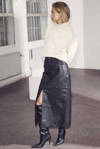 rok PhoebeCC Leather Slit Skirt zwart XS
