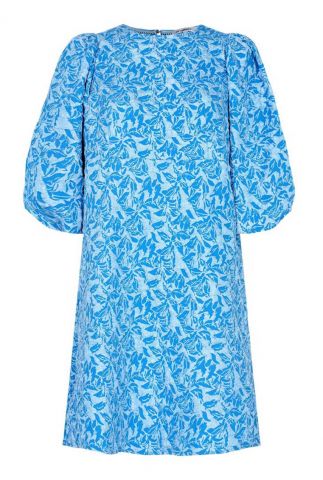 blauwe jurk met jacquard geweven dessin jurk yoyo flash dress