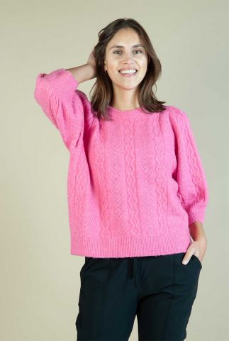 roze trui met korte mouwen pixie ss pointelle knit 32010