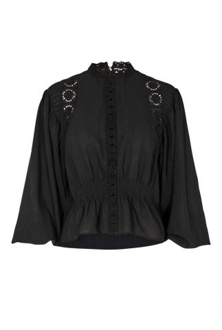 zwarte broderie blouse met smock taille magna lace blouse 35010