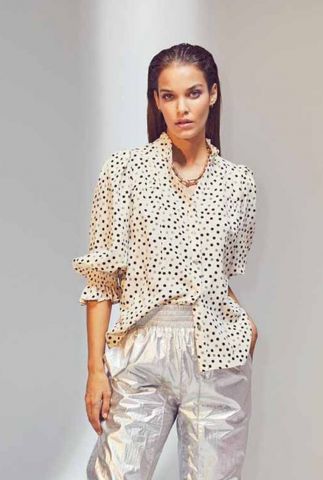 creme kleurige blouse met stippenprint dot s/s shirt 95682