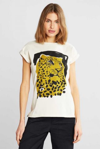 ecru t-shirt met luipaard opdruk visby stina leo oat white 20494