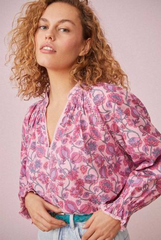 lichtroze blouse bloemenprint en kanten details sergio 1E230432