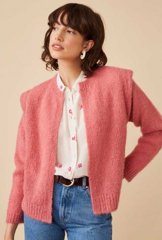 roze gebreid vest met plooien op schouders apilou blush 1H220027