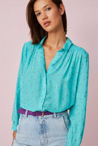 turquoise blouse met geborduurde bloemen tonia turquoise 1H220489