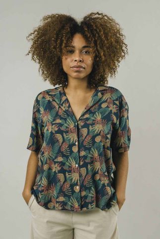 donkere blouse met tropische print flower vichy aloha blouse navy 1581