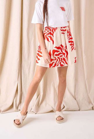 ecru a-lijn rok met oranje bladeren print sagisa leaf skirt