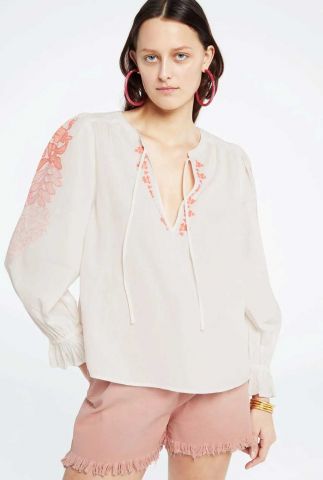 blouse met geborduurde details en lange mouwen Praia top