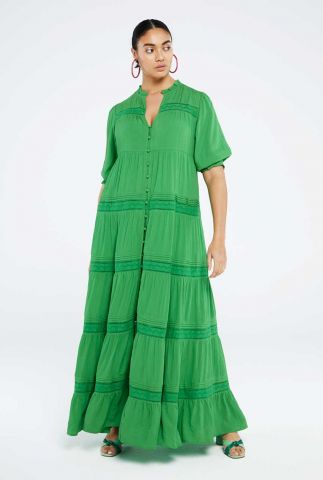 groene wijde maxi jurk met knopen kira dress acapulco green