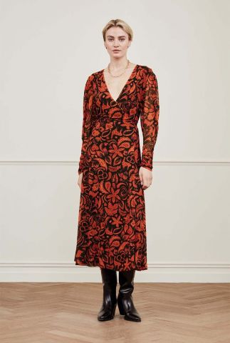zwarte midi overslag jurk van mesh met paisley print nathalie dress 