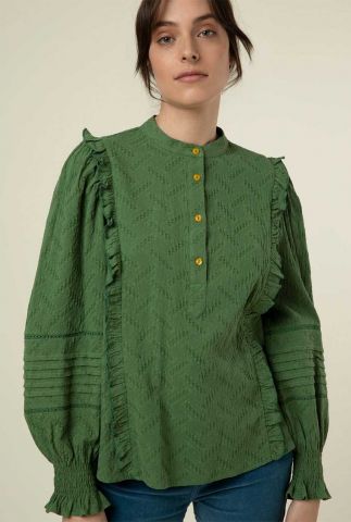 groene blouse met structuur en ballonmouwen shirley f12137