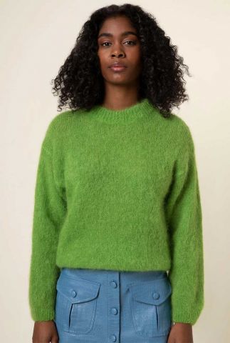 groene gebreide trui met ronde hals van mohair mix klea