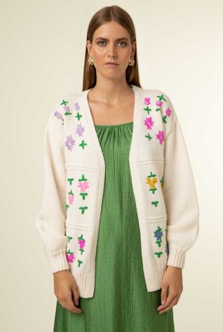 ecru vest met ingebreide bloemen corry creme ms23-24