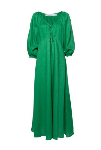 linnen groene maxi dress met strikdetails 130091